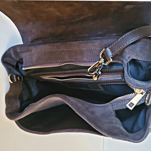 Cuir Rose Italy Genuine Leather Shoulder Messenger Bag, Brown Leather Suede Bag - Picture 5 of 8